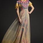 Multi-Colored Crepe & Net Printed Gown