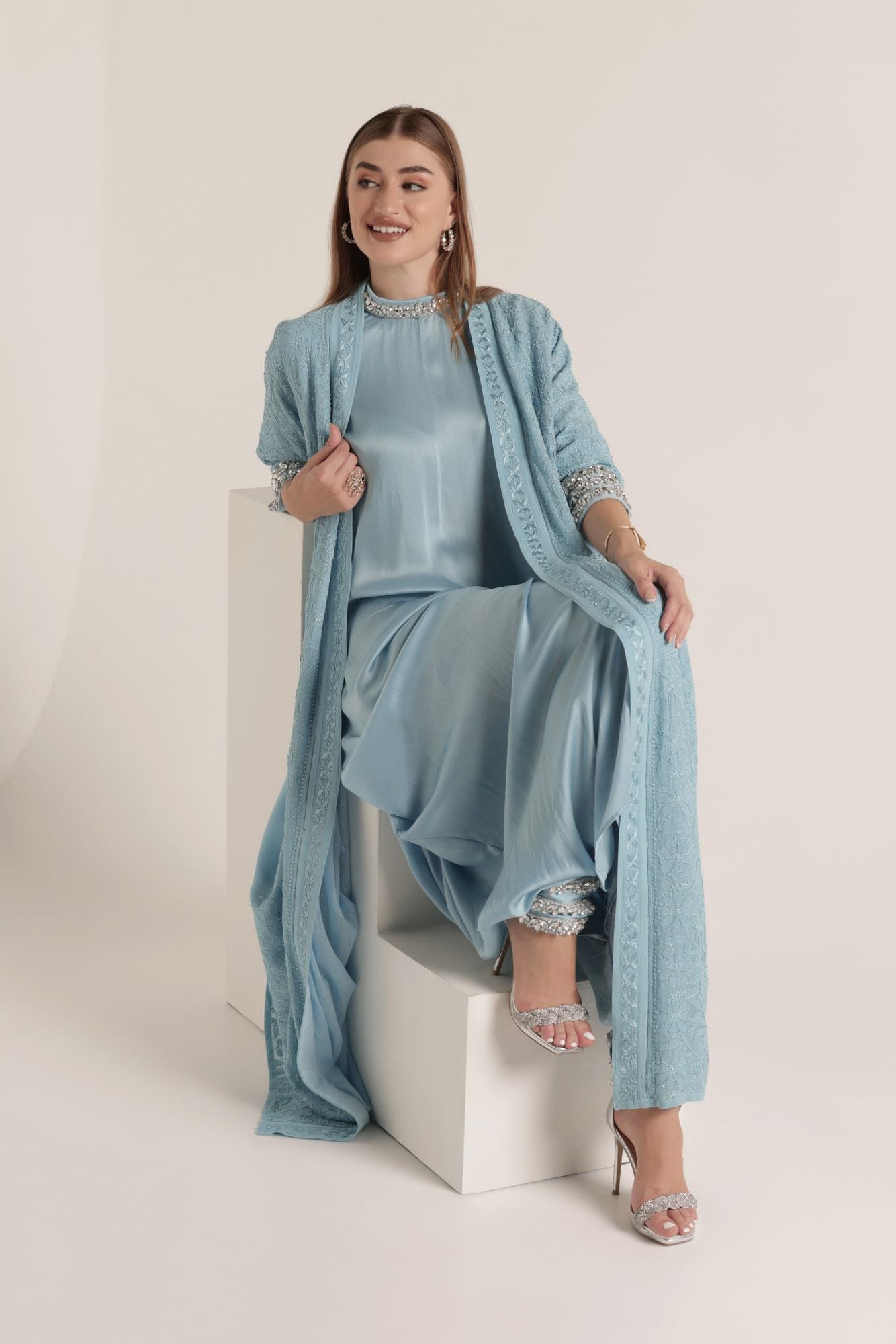 Baby Blue Resham Chikankari Jacket