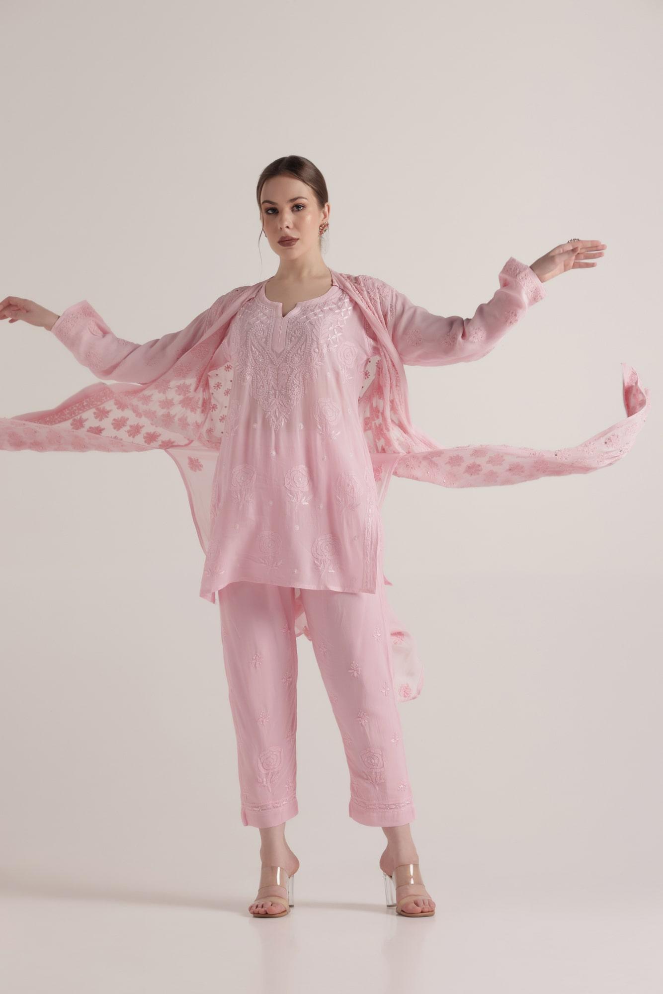 Baby Pink Chikankari Mukaish Jacket