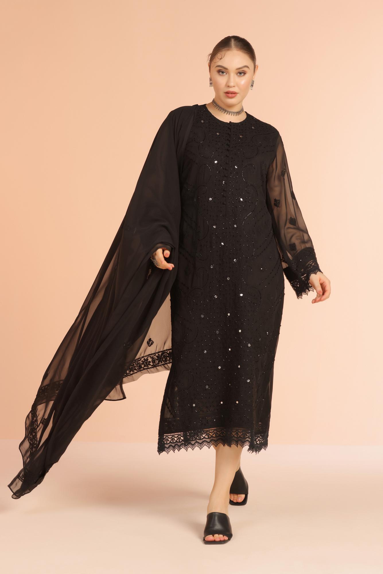 Black Lace Detail Chikankari Suit