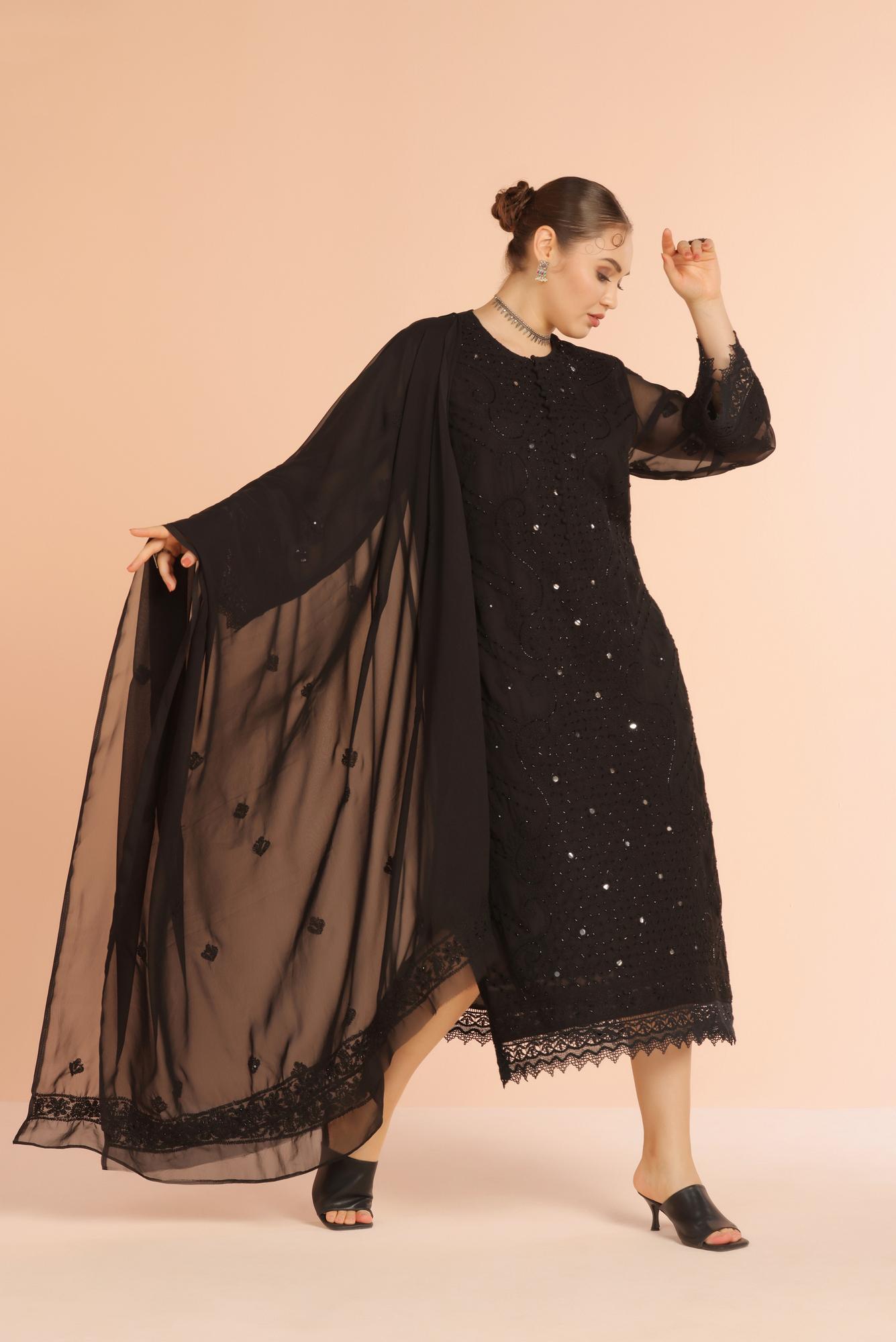 Black Lace Detail Chikankari Suit