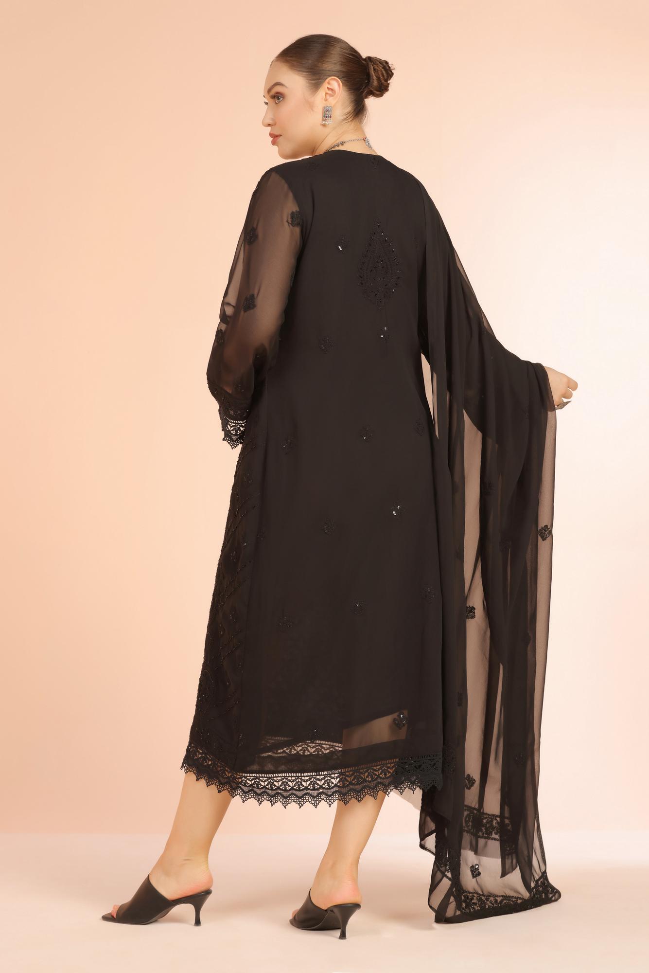 Black Lace Detail Chikankari Suit