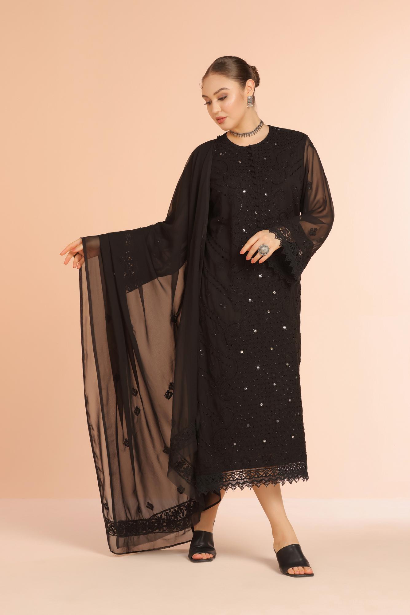 Black Lace Detail Chikankari Suit