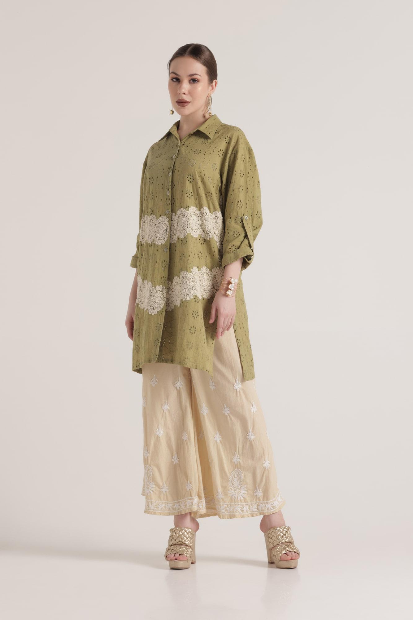Embroidered Lace Shirt with Chikankari Palazzo