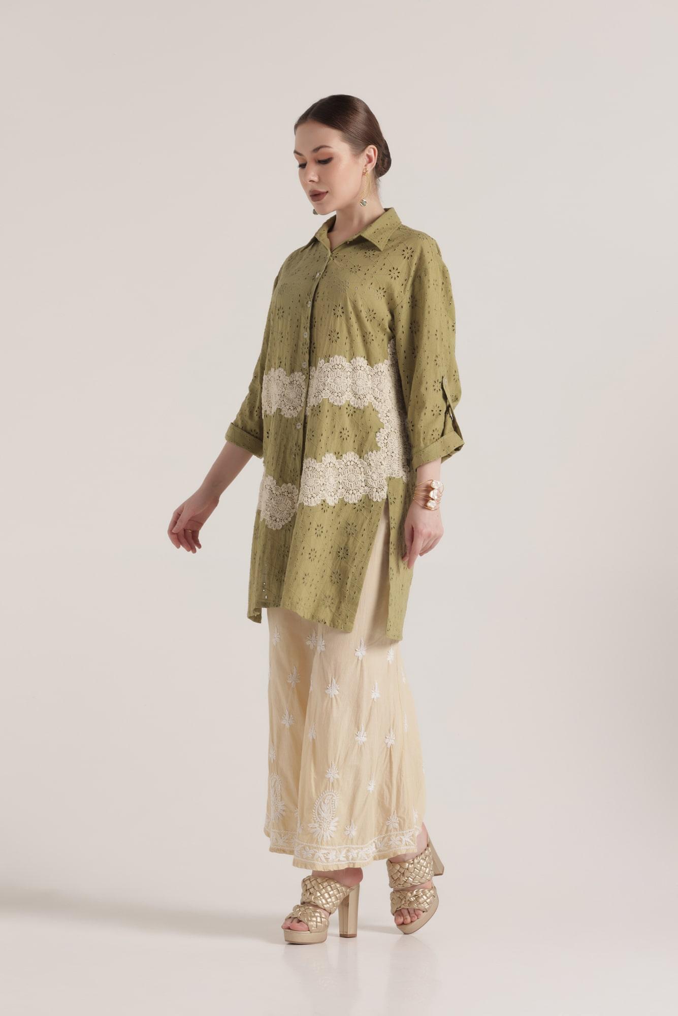 Embroidered Lace Shirt with Chikankari Palazzo