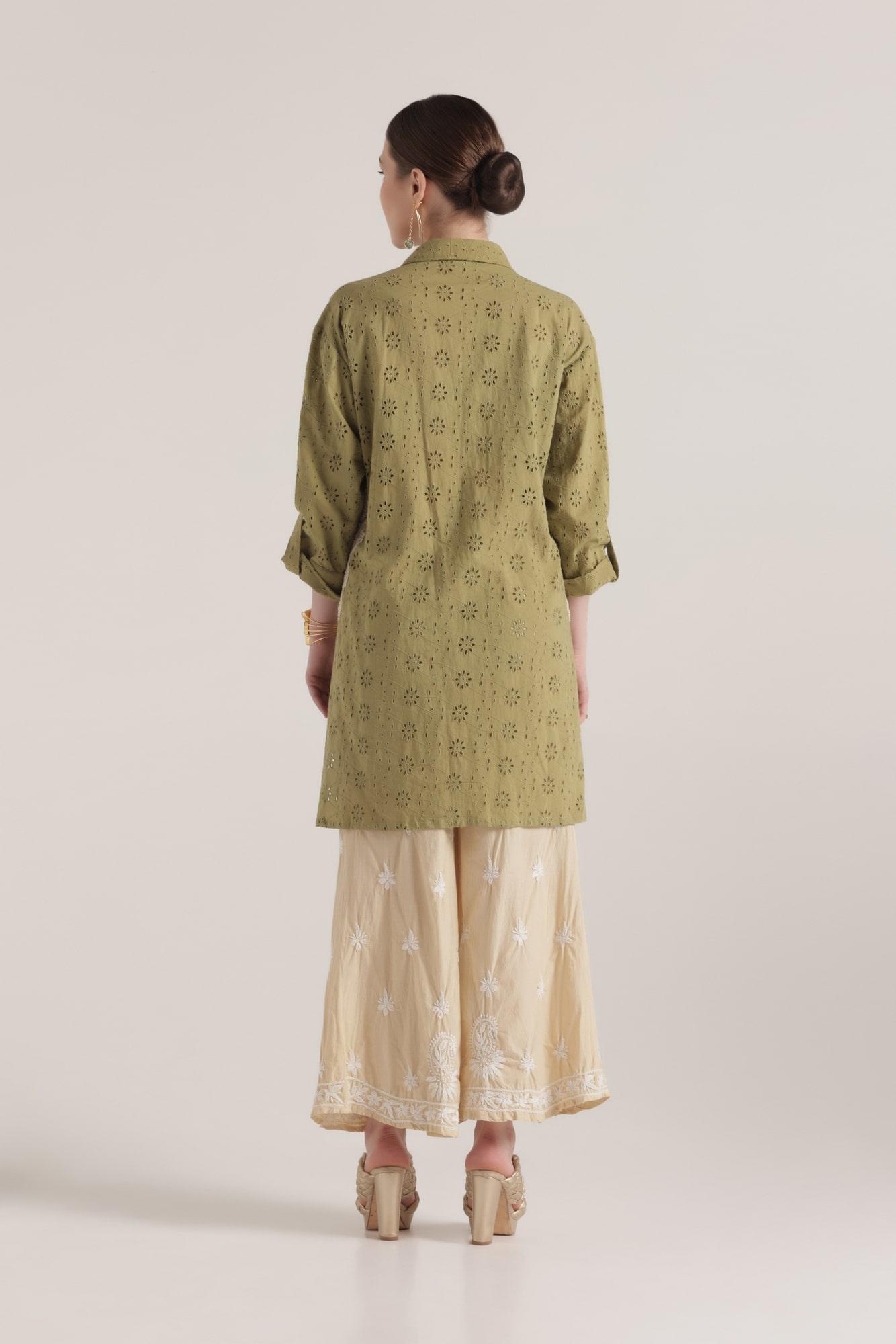 Embroidered Lace Shirt with Chikankari Palazzo