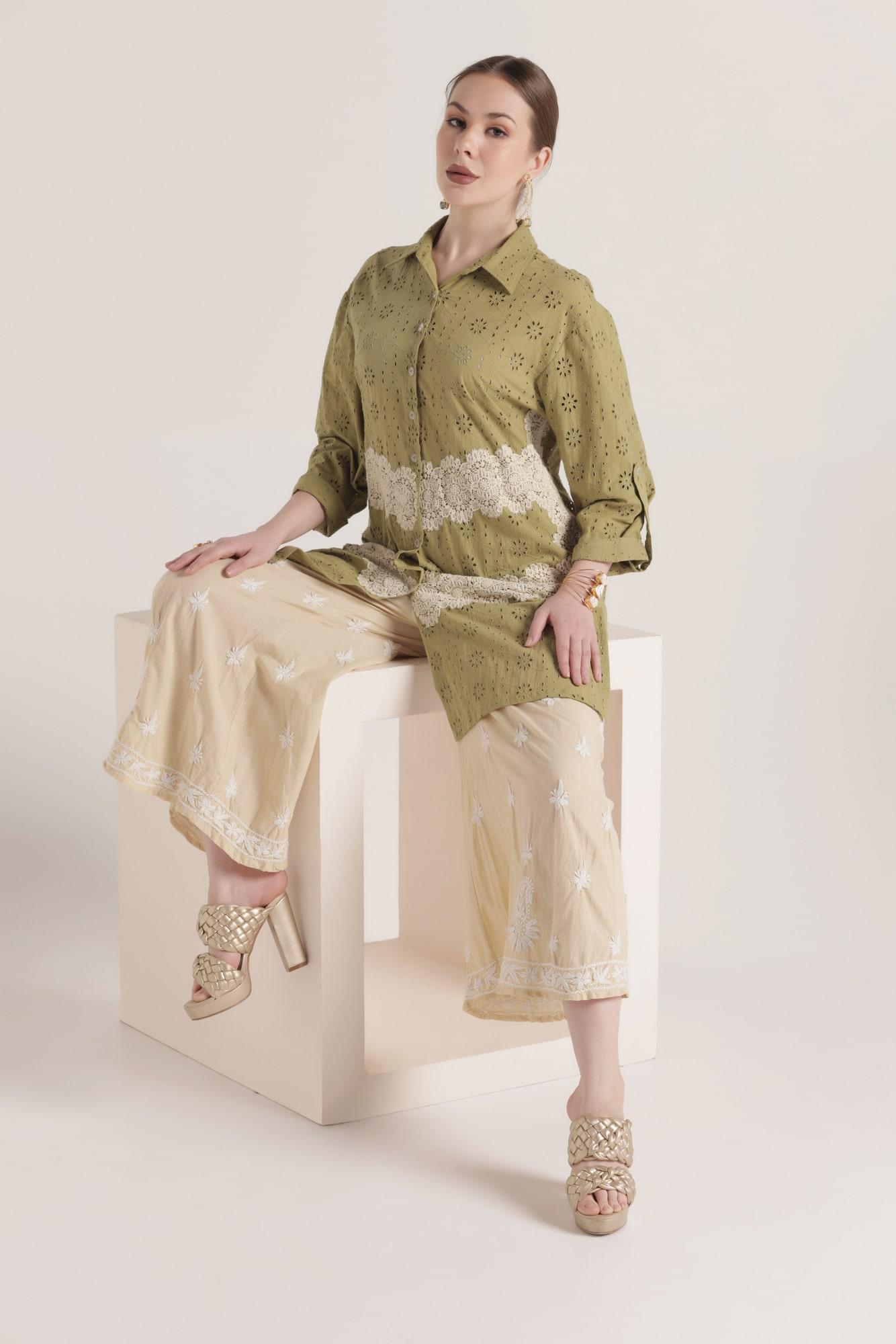 Embroidered Lace Shirt with Chikankari Palazzo