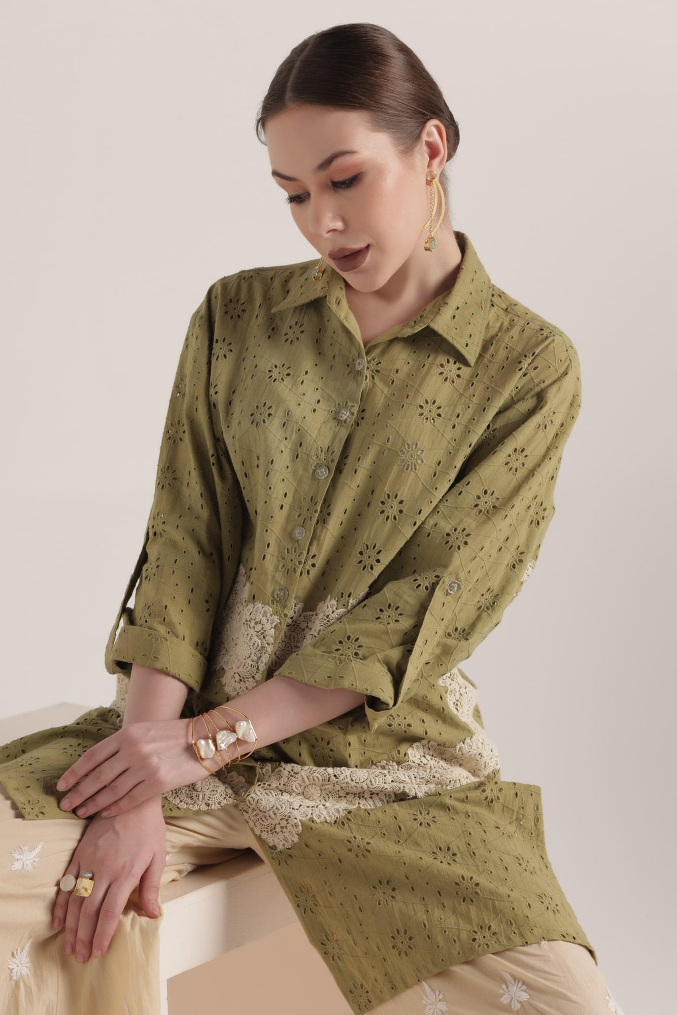 Embroidered Lace Shirt with Chikankari Palazzo