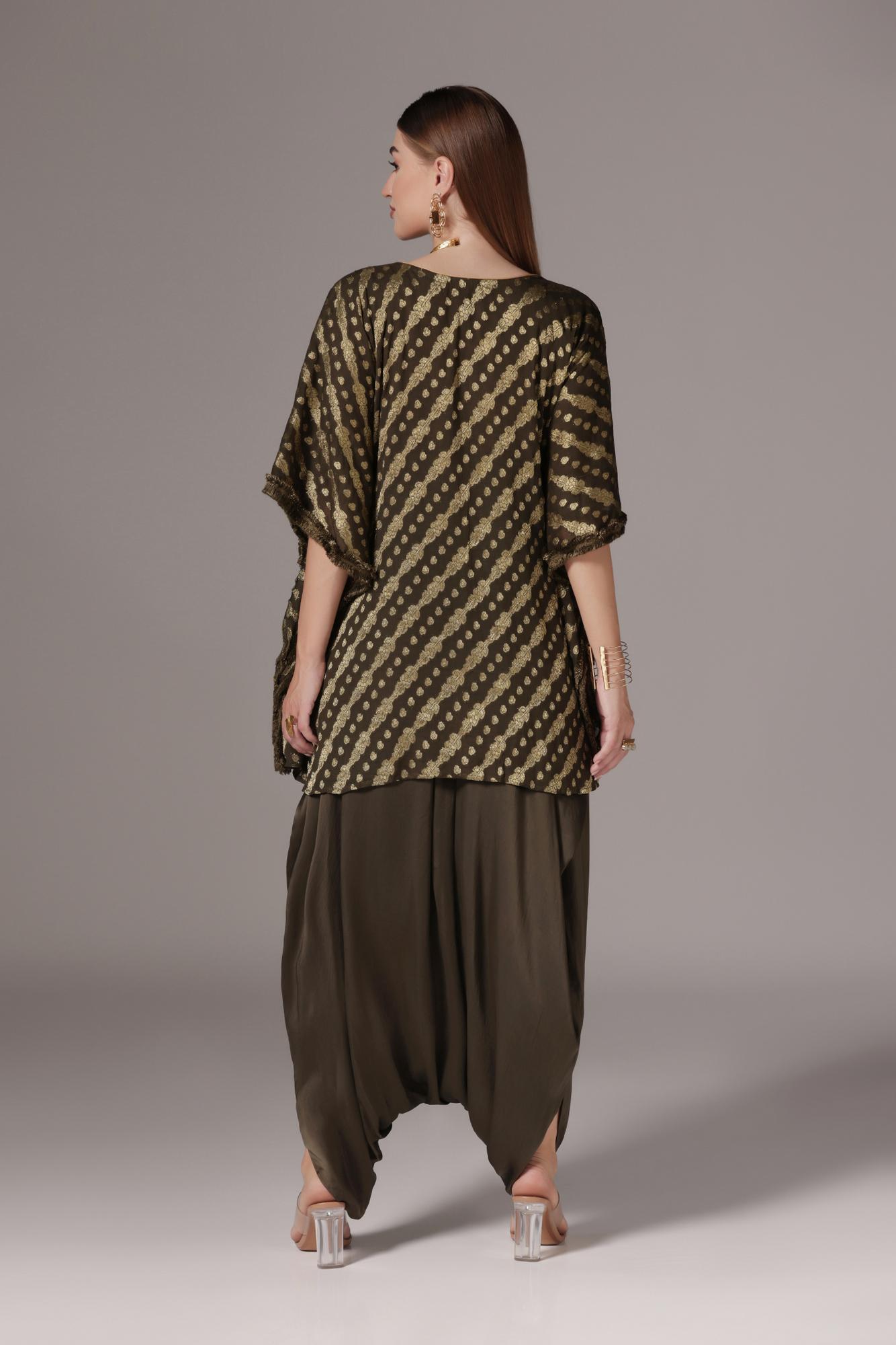 Forest Green Chiffon Jacquard Embroidered Kaftan