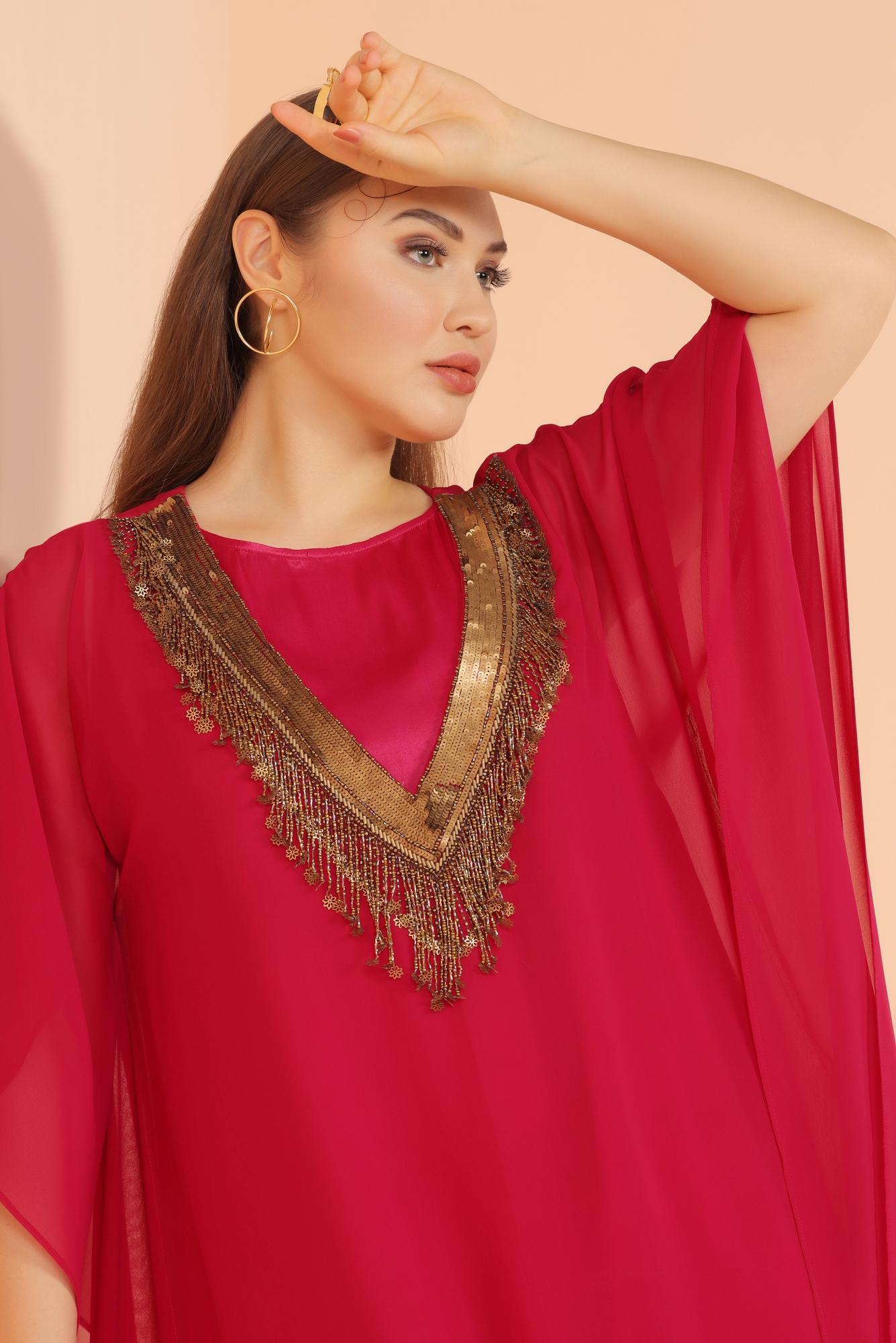 Fringe Kaftan With Drape Set