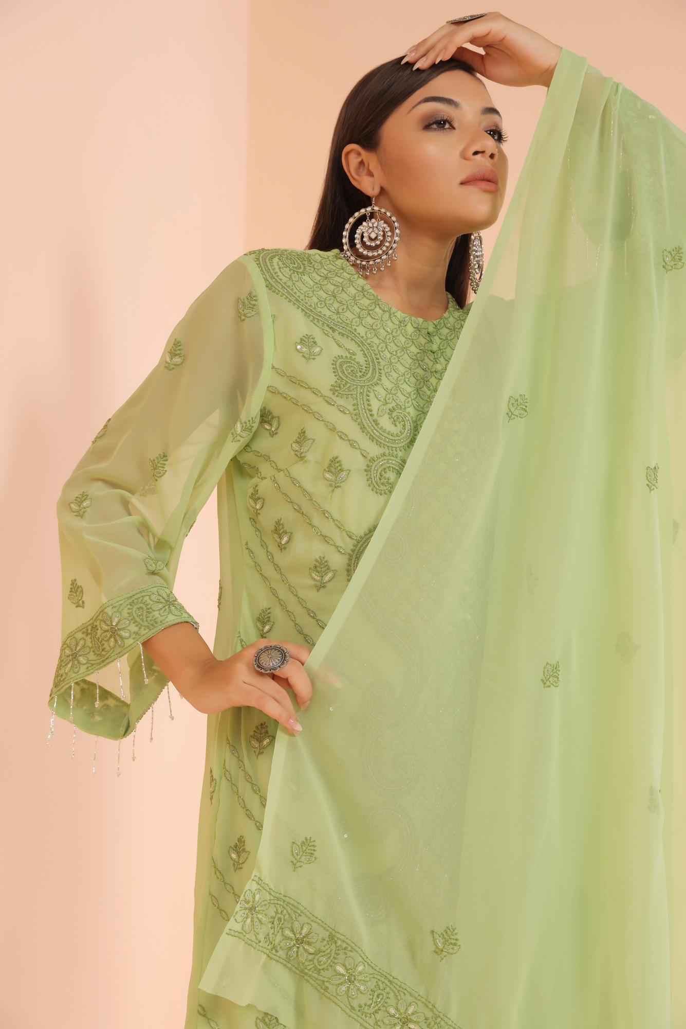 Green Chikankari Suit