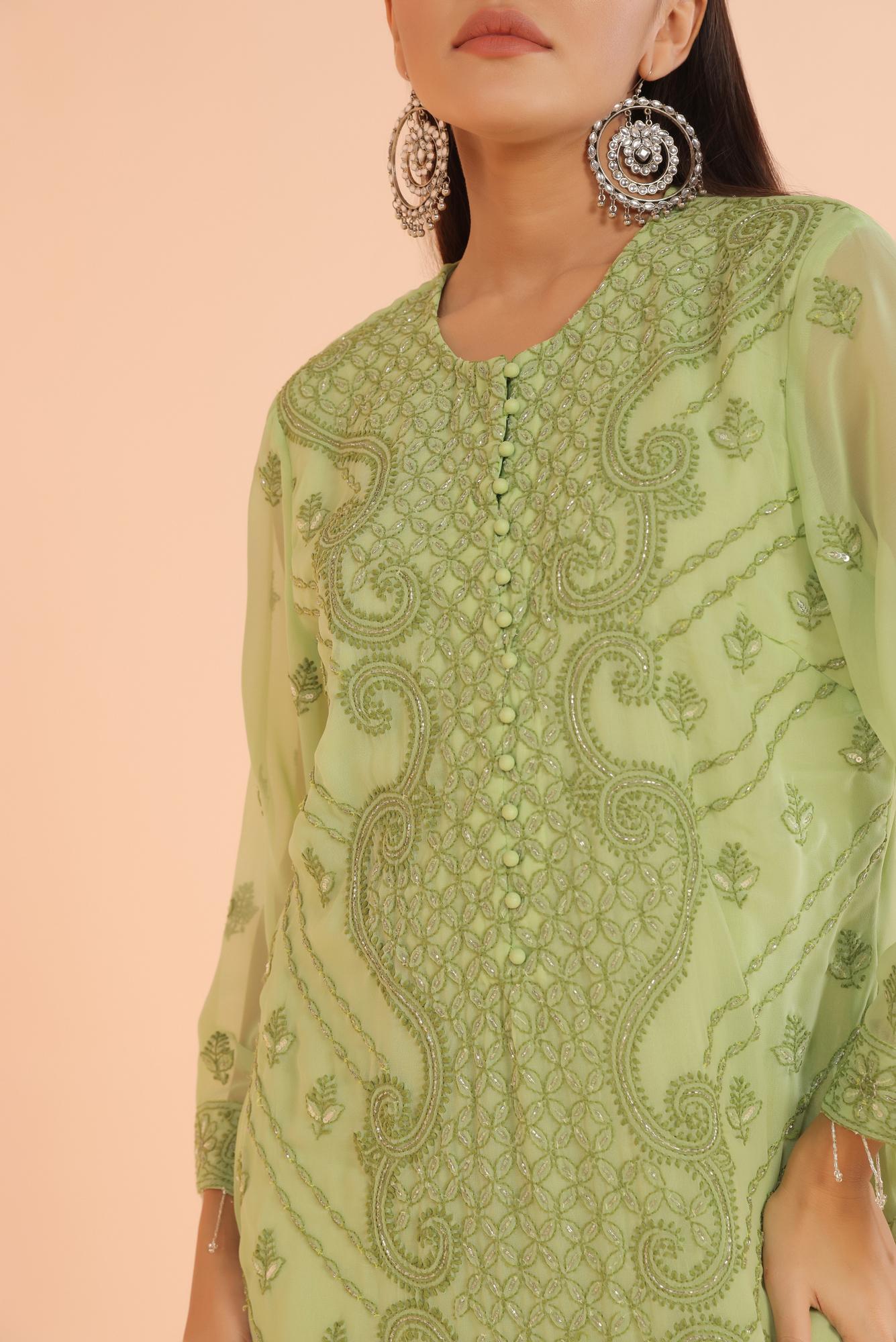 Green Chikankari Suit