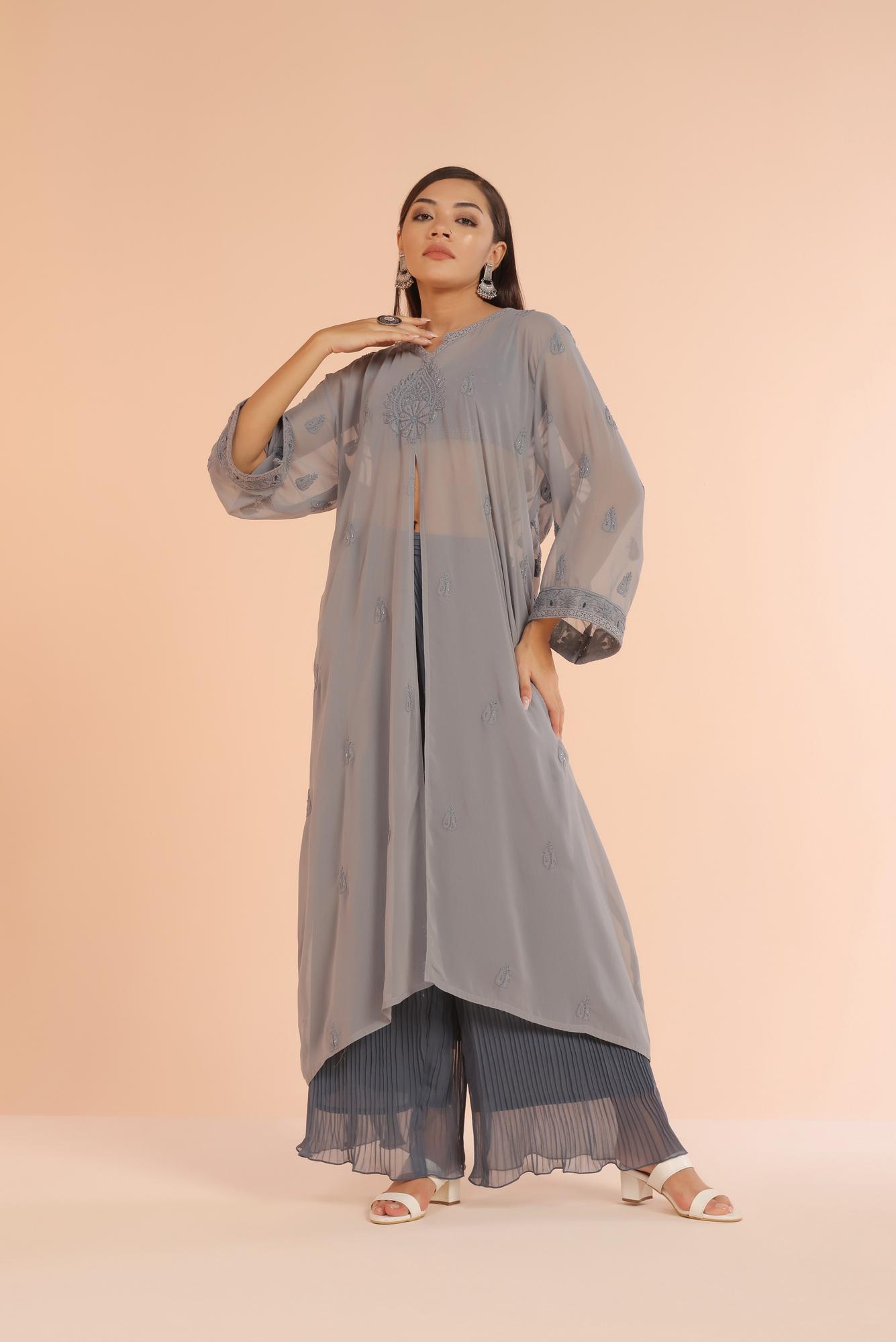 Grey Reversible Chikankari Suit Set
