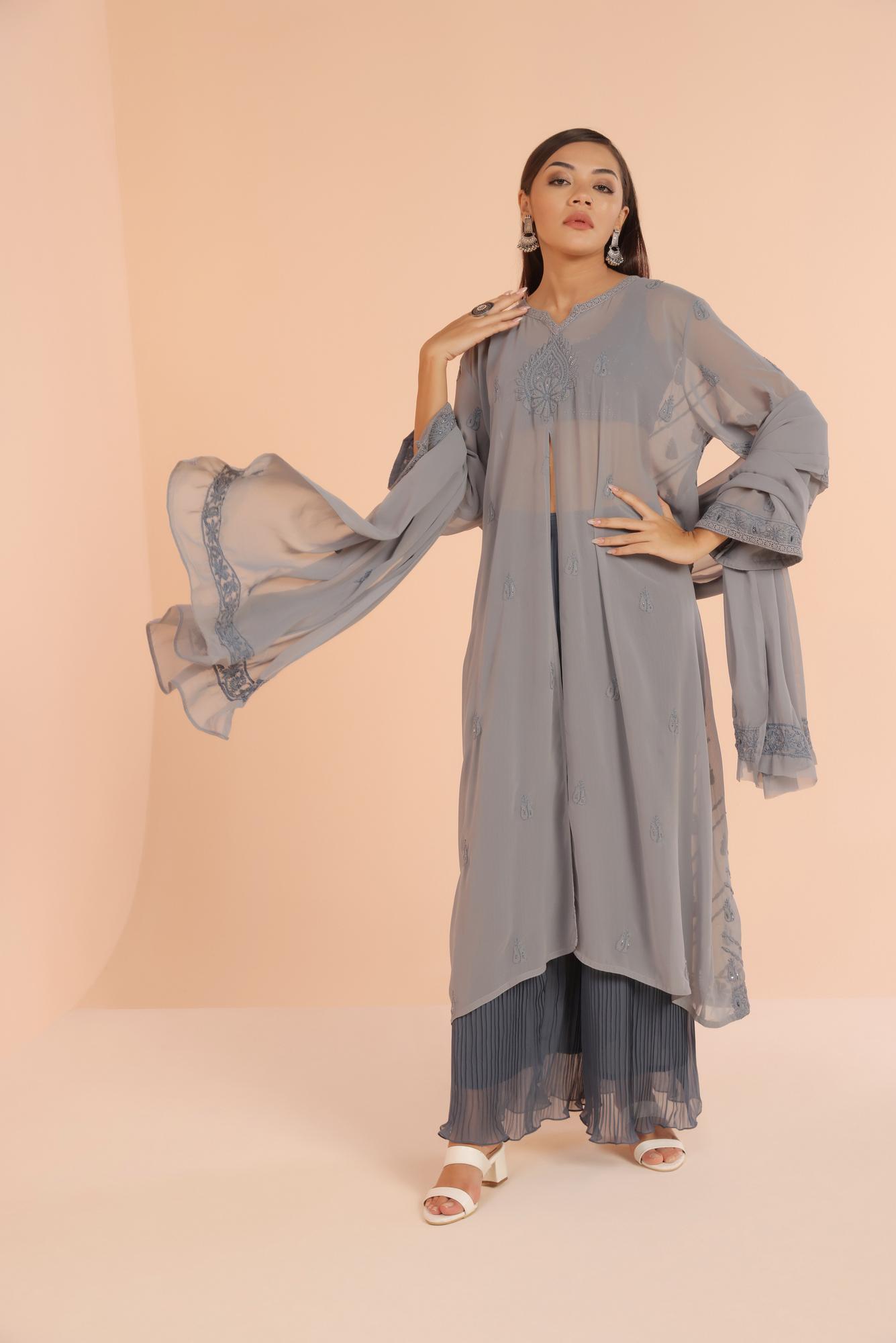 Grey Reversible Chikankari Suit Set