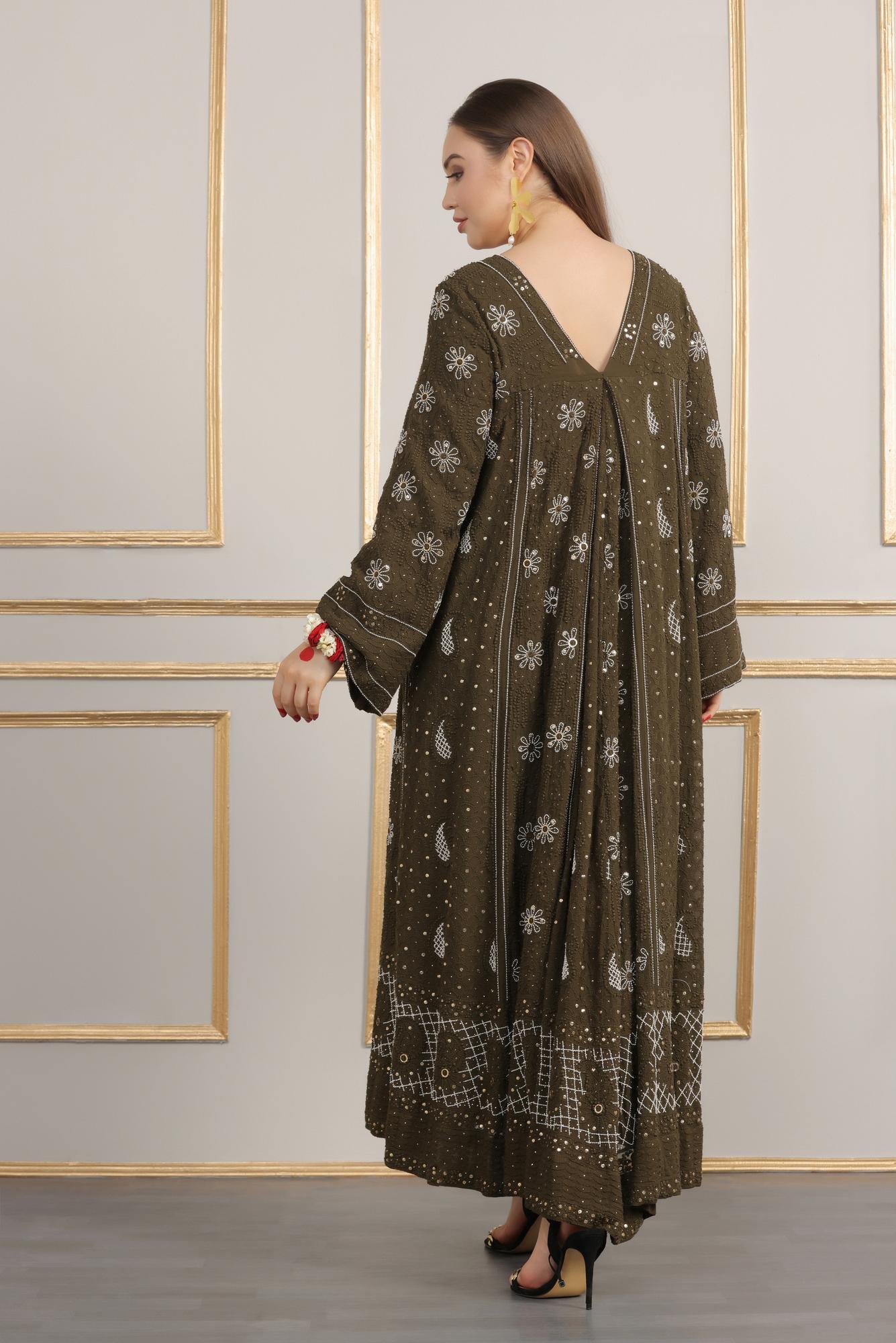 Heavy Hand Embroidered Pleated Anarkali Gown