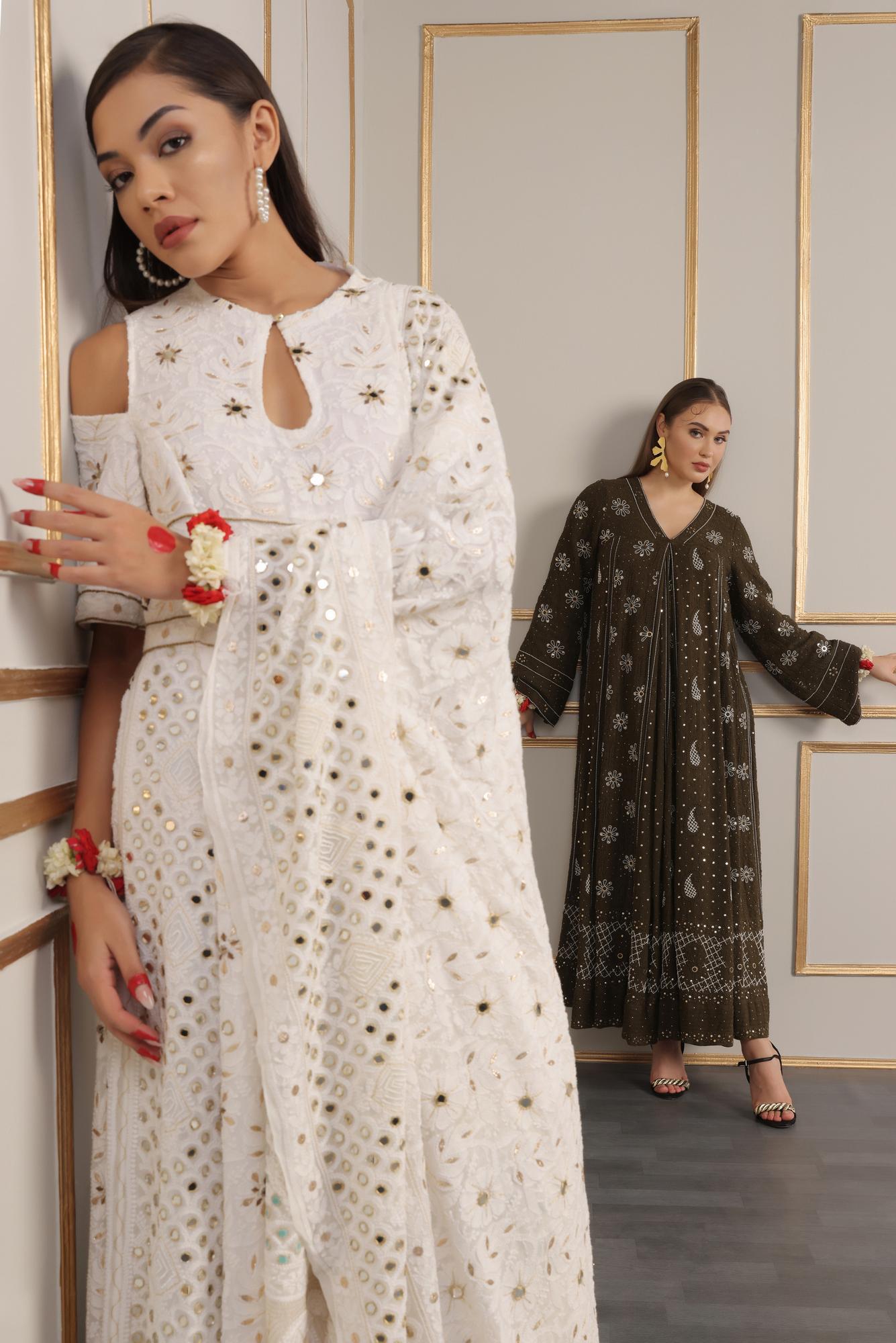 Heavy Hand Embroidered Pleated Anarkali Gown