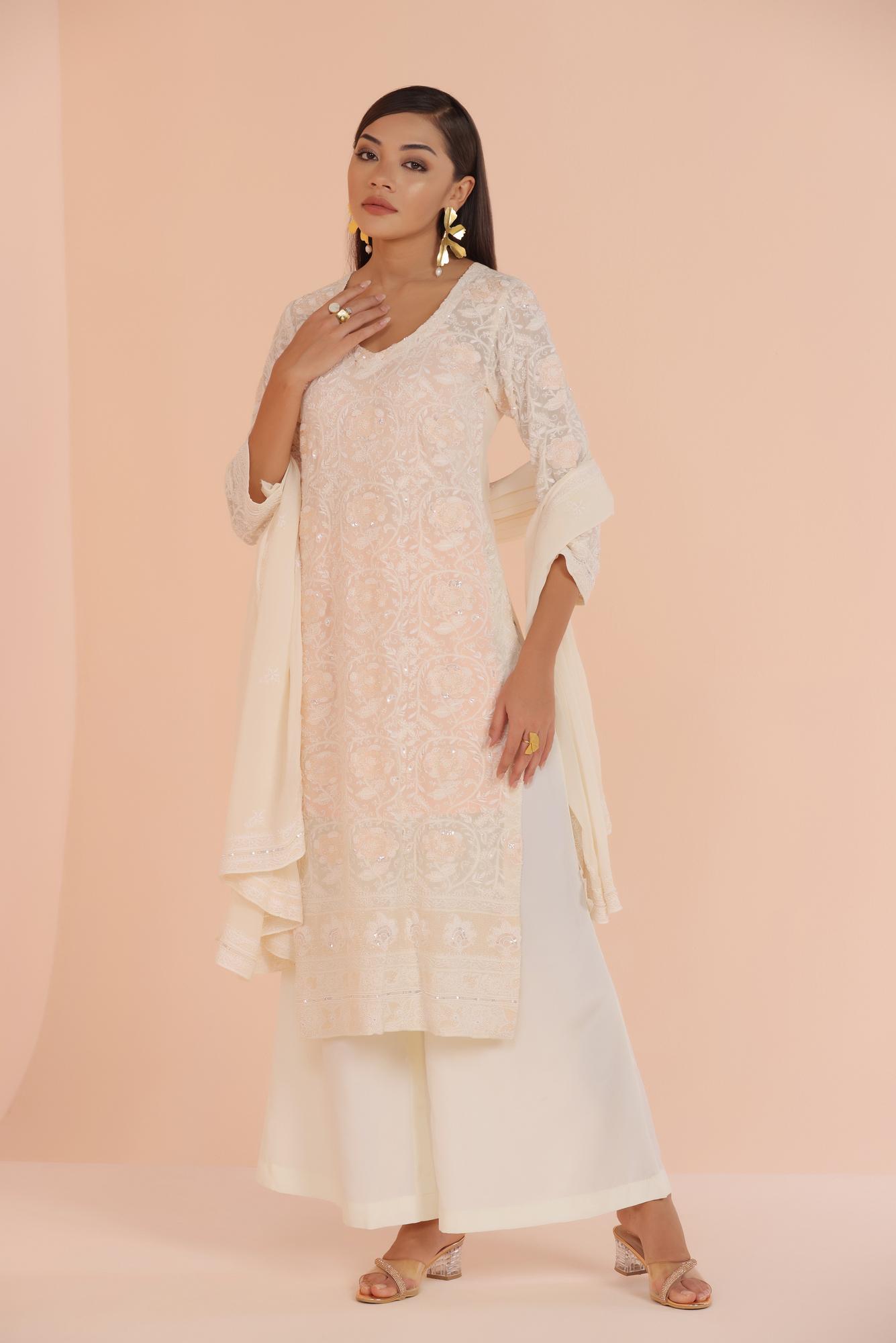 Ivory Detailded Chikankari Suit Set