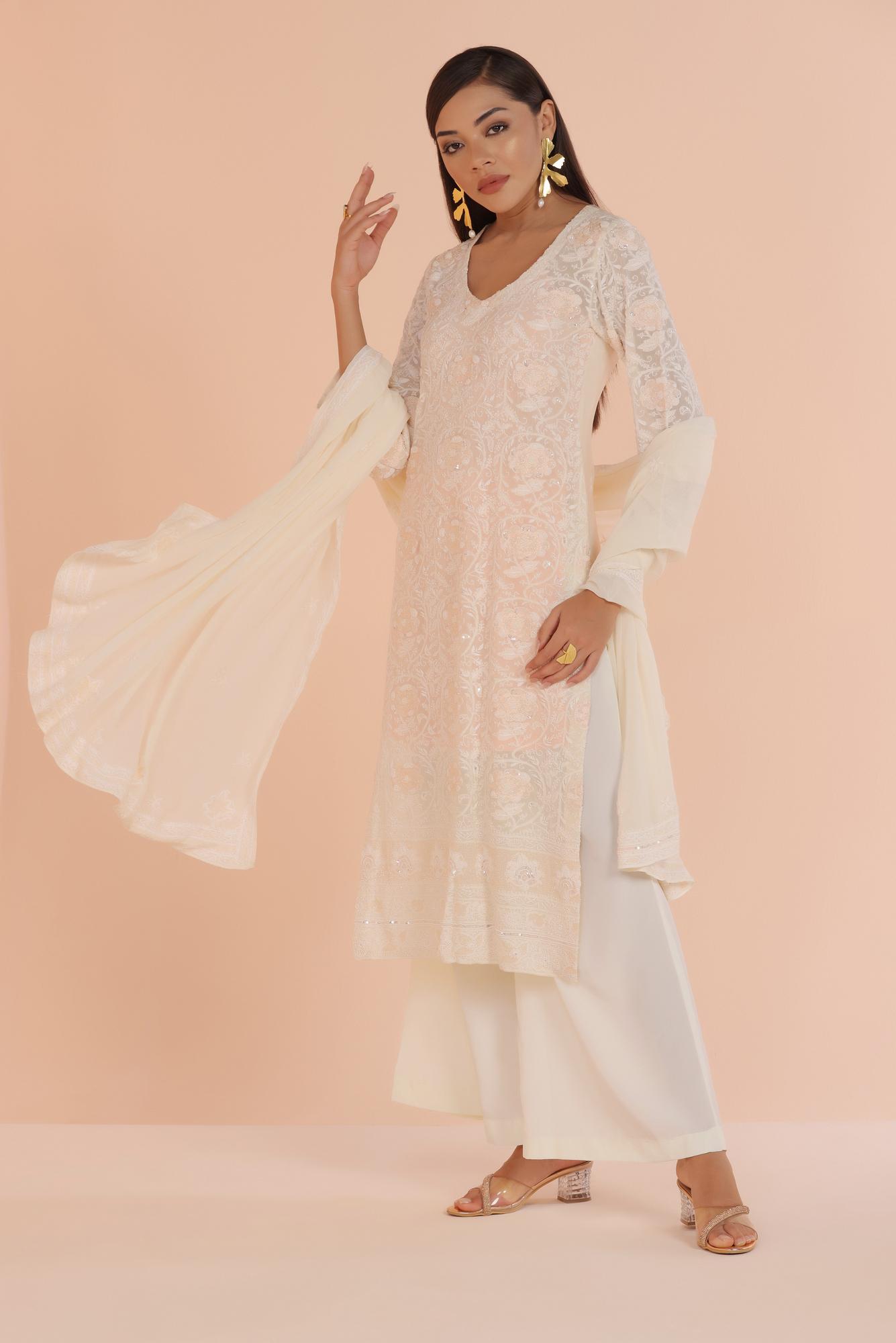 Ivory Detailded Chikankari Suit Set