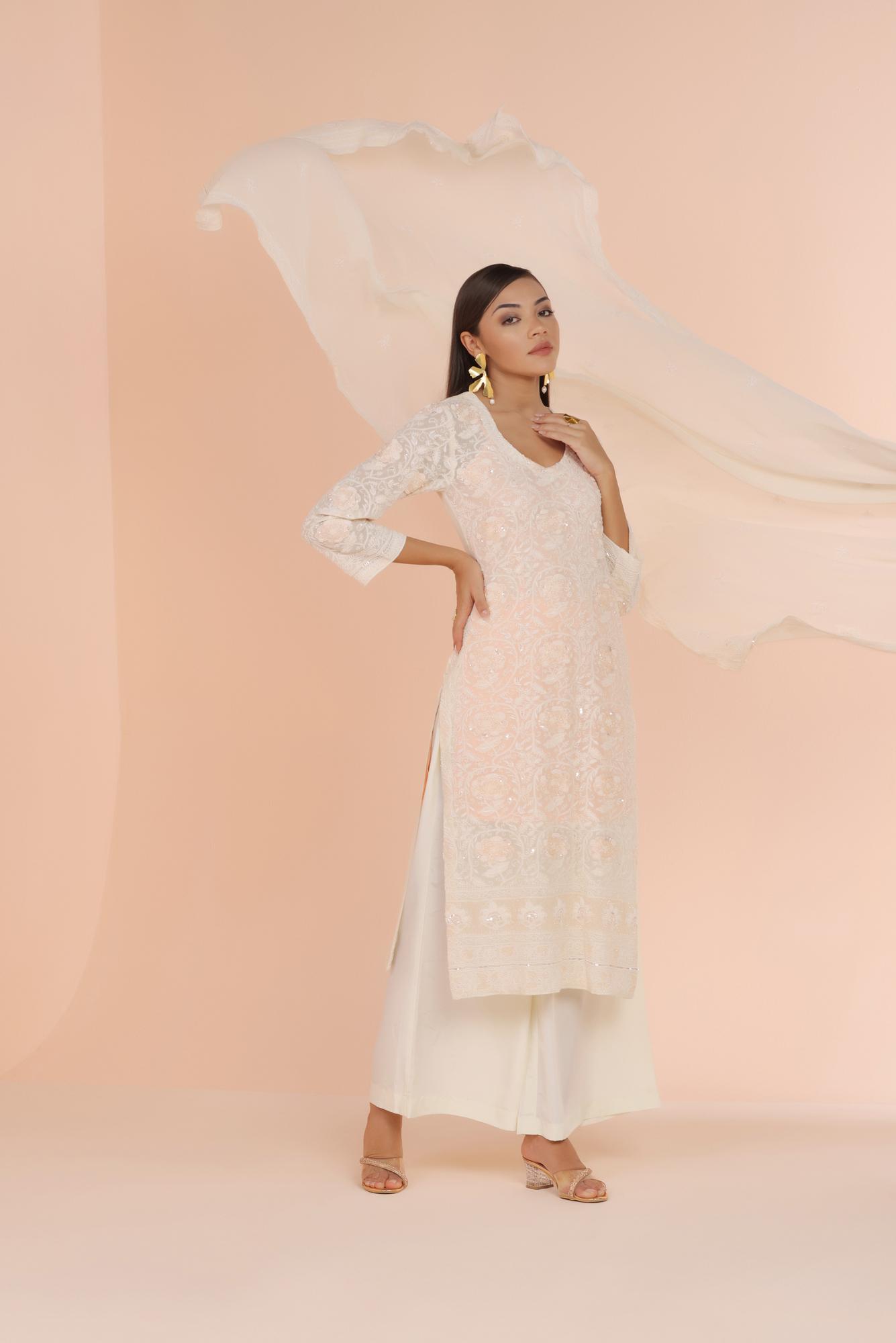 Ivory Detailded Chikankari Suit Set