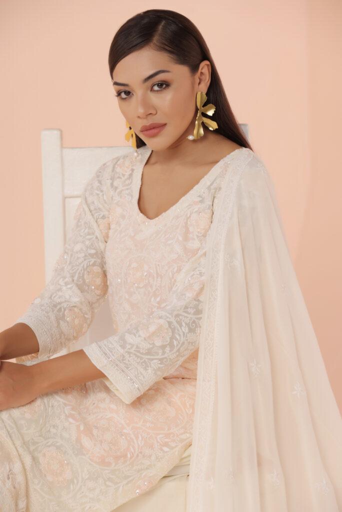 Ivory Detailded Chikankari Suit Set Folklore Collections Online