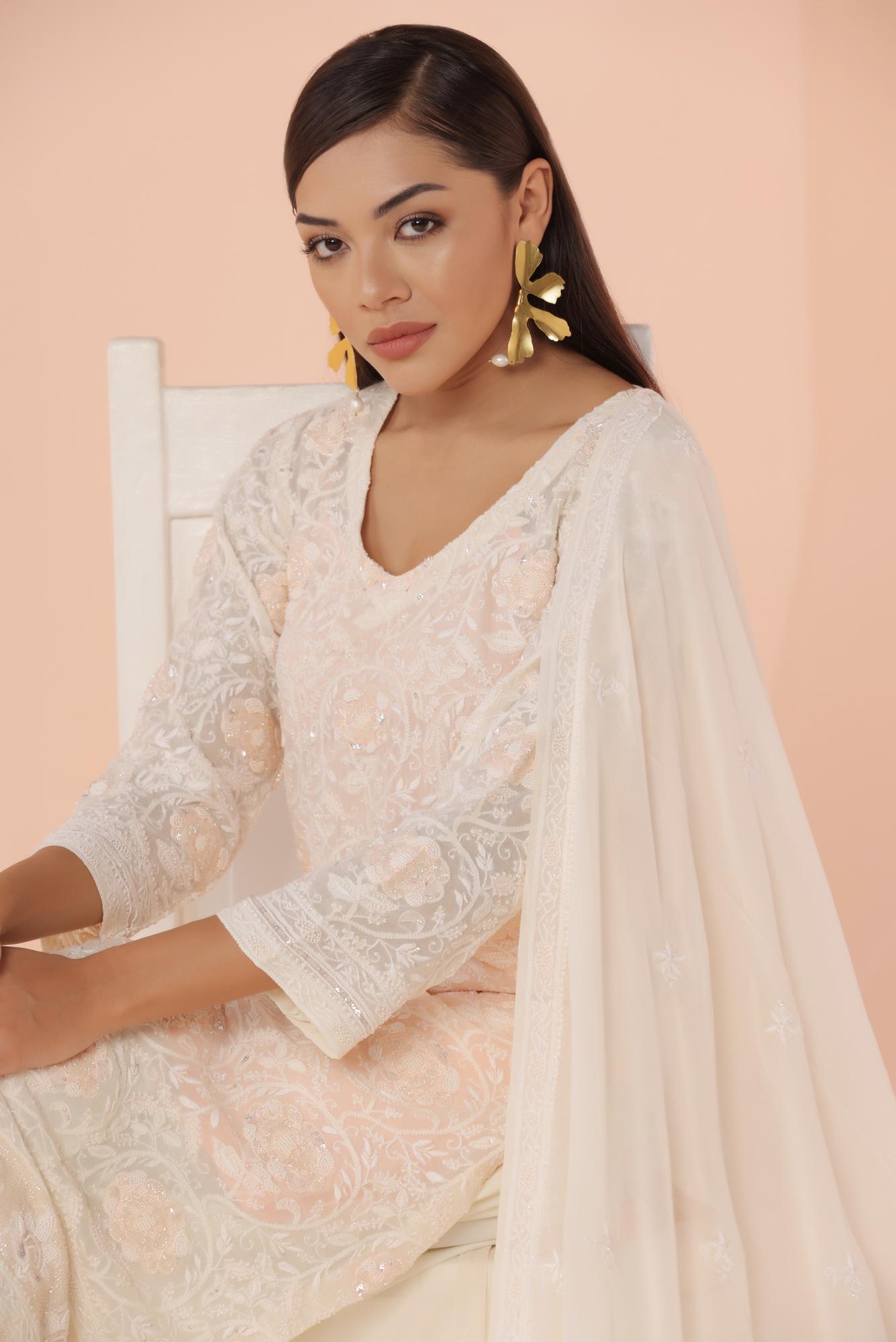 Ivory Detailded Chikankari Suit Set