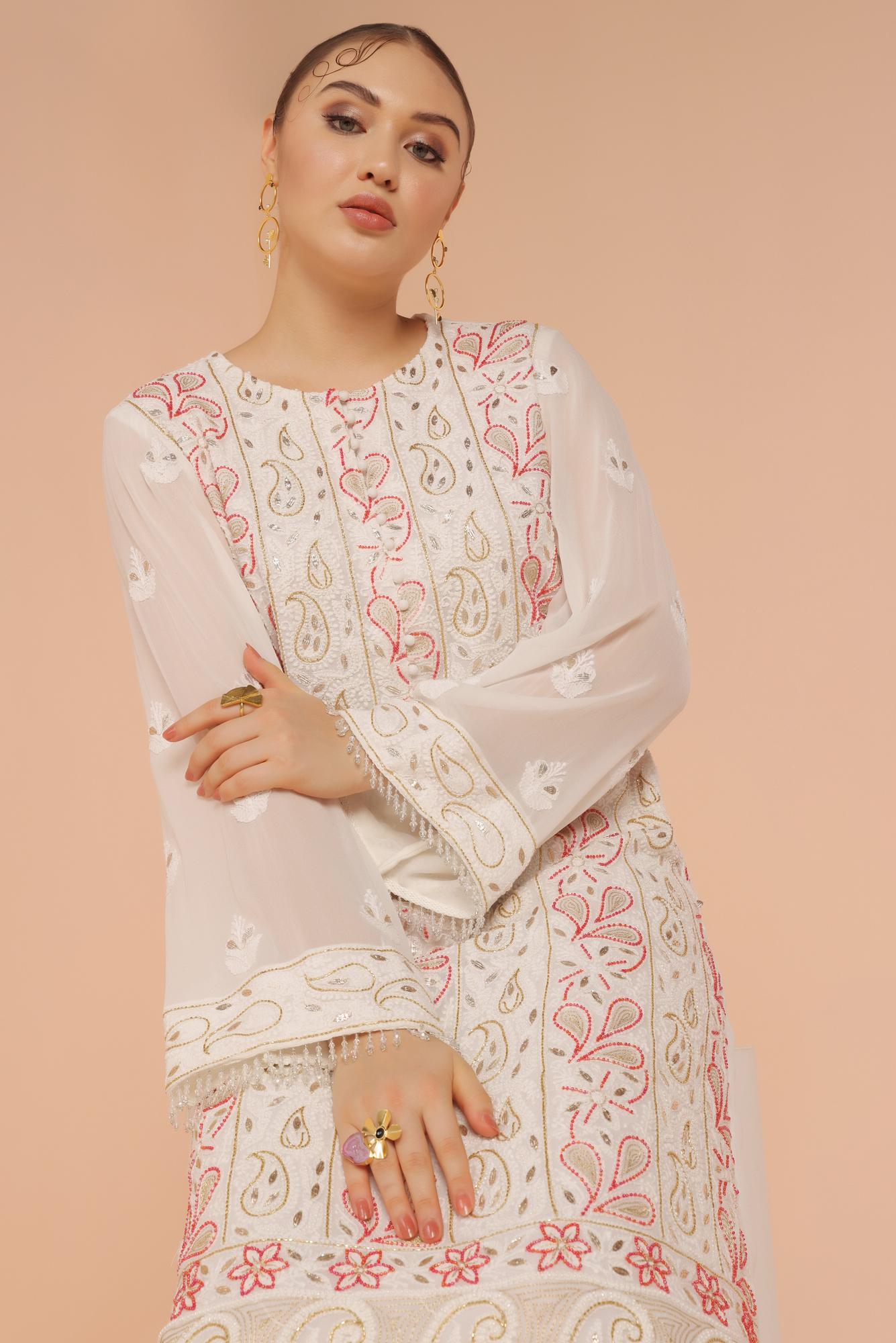 Ivory chikankari suit with gota patti
