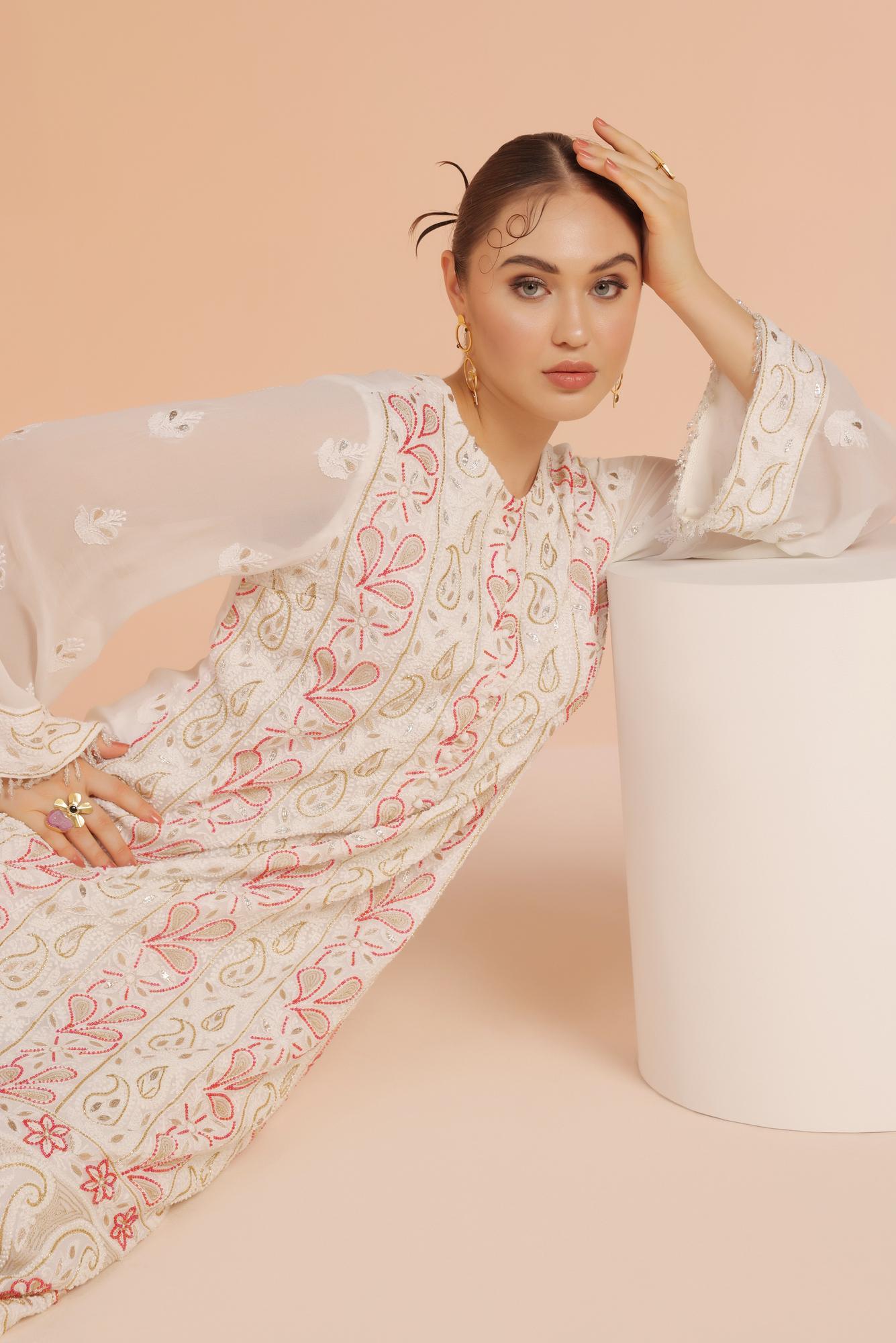 Ivory chikankari suit with gota patti