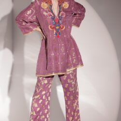 Lavender Chiffon Jacquard Co-Ord Embroidered Set