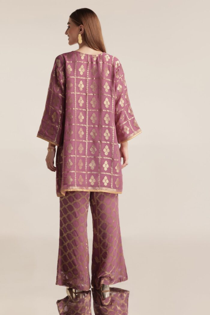 Lavender Chiffon Jacquard Co-Ord Embroidered Set