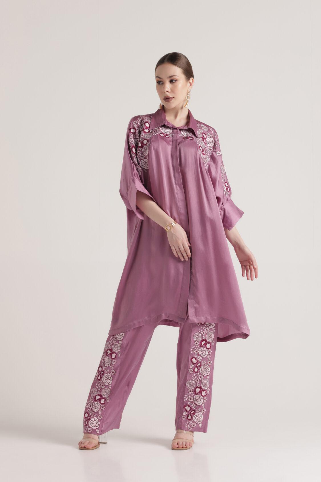 Lavender Embroidered Silk Co-ord Set
