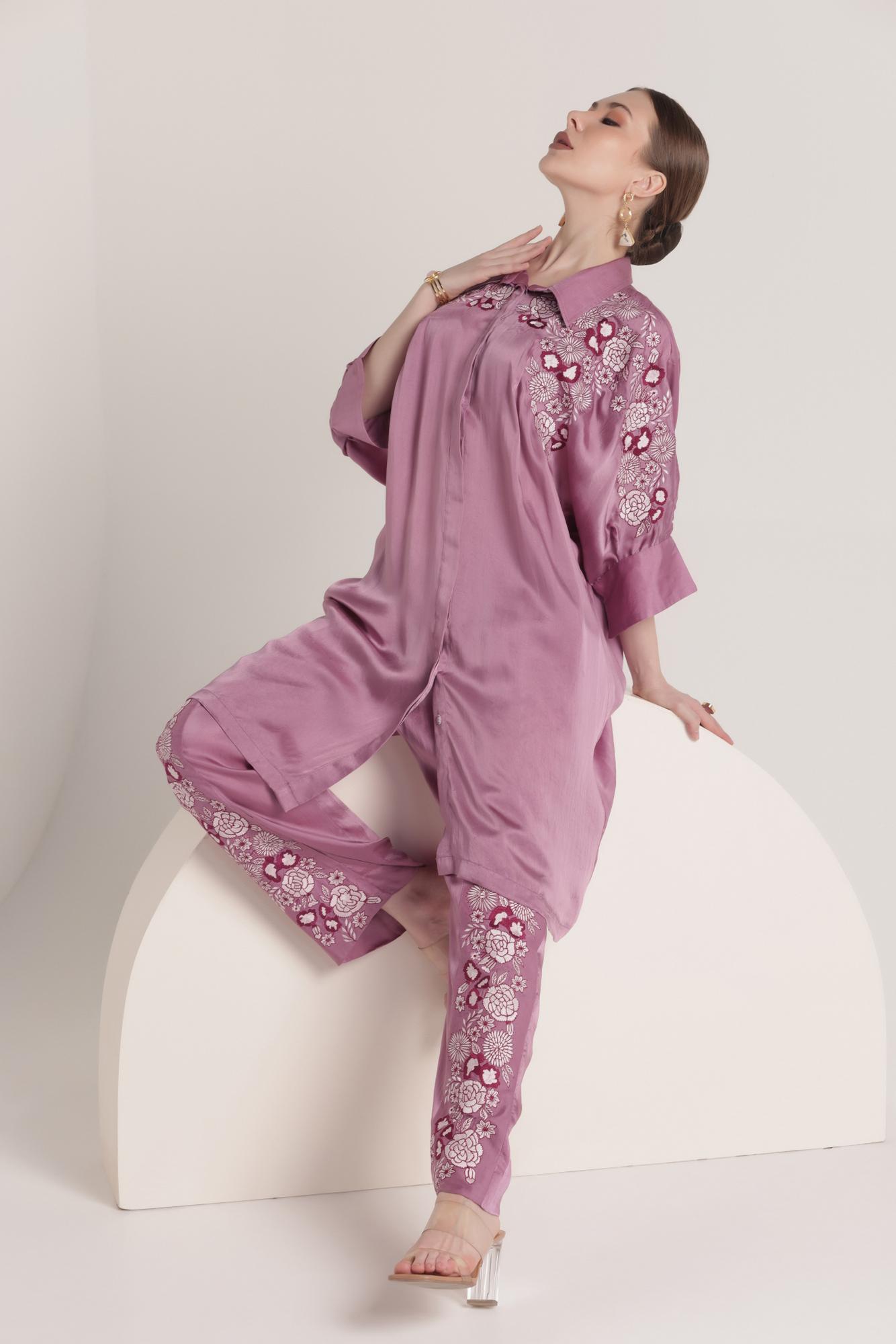 Lavender Embroidered Silk Co-ord Set