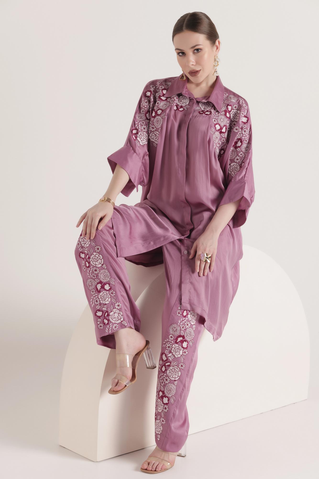 Lavender Embroidered Silk Co-ord Set