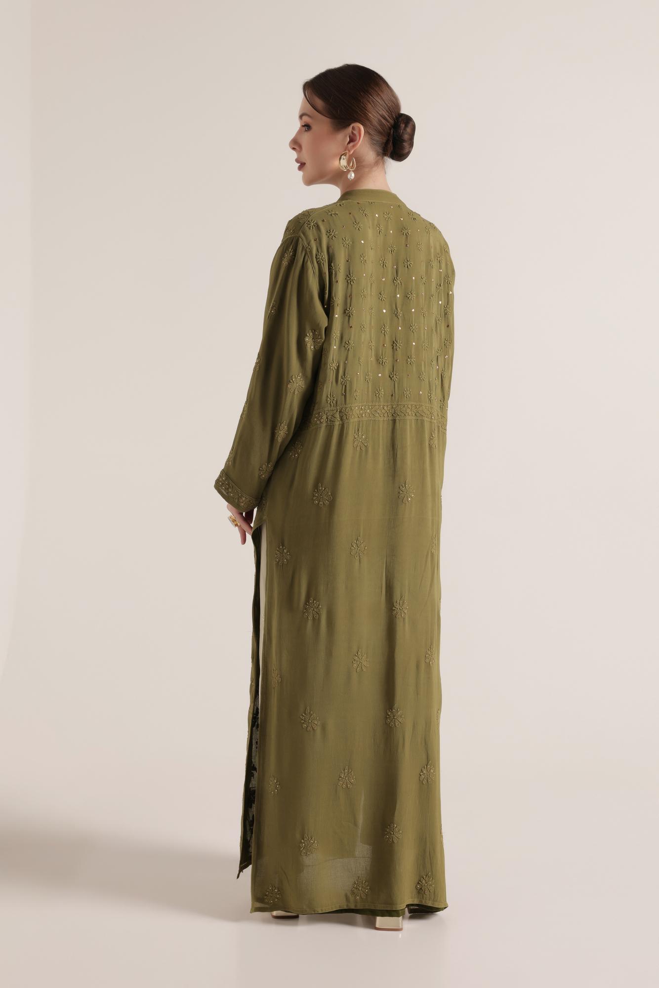 Mehendi Green Chikan Mukaish Jacket