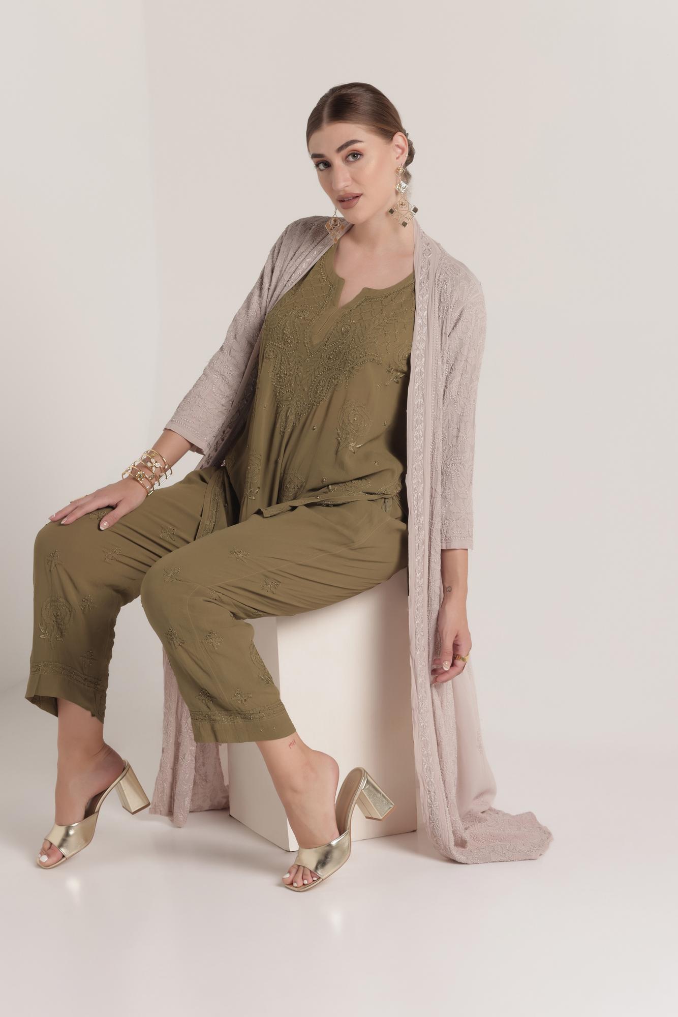 Mehendi Green Chikankari Co-Ord Set