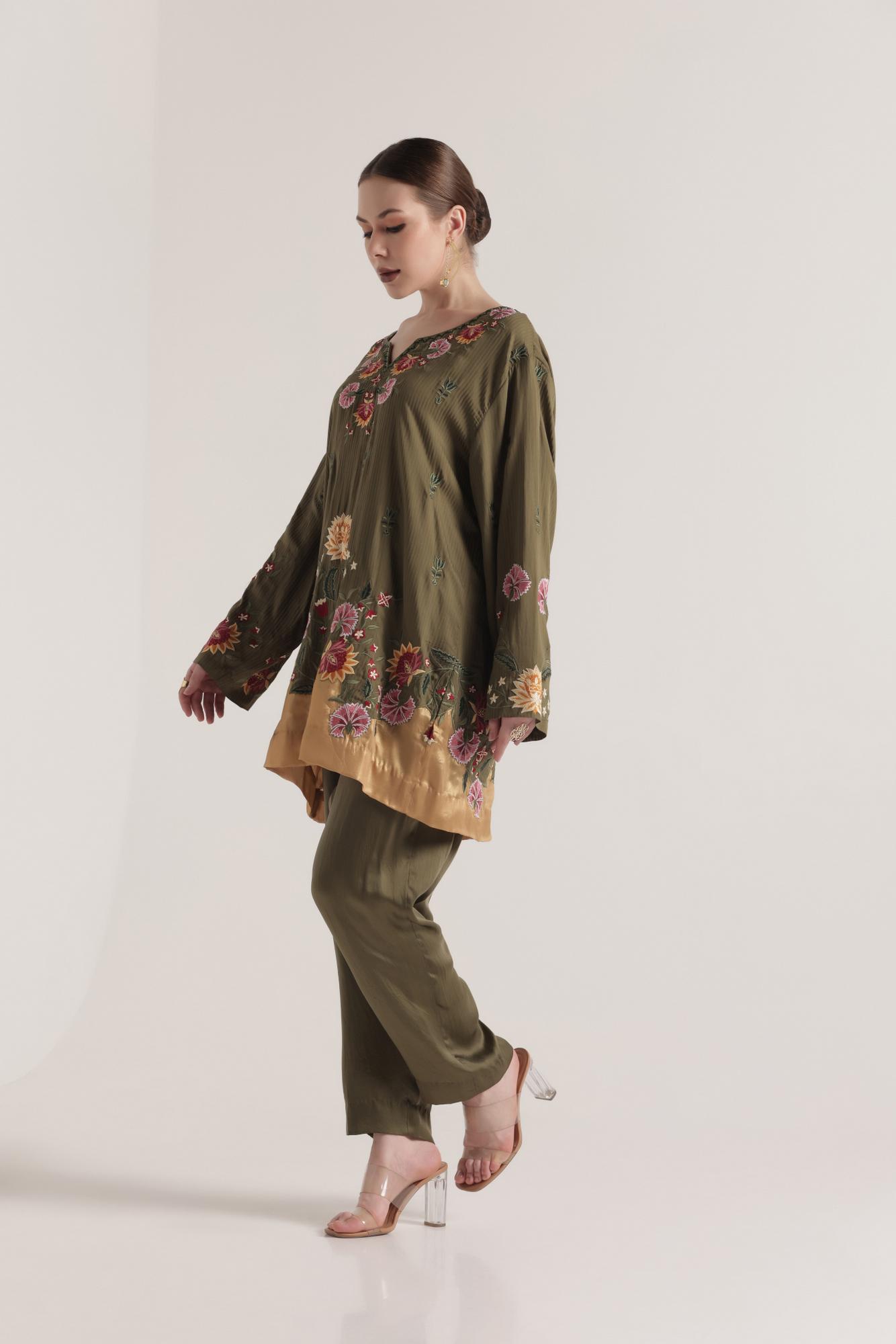 Mehendi Green FOLKLORE Embroidered co-ord set