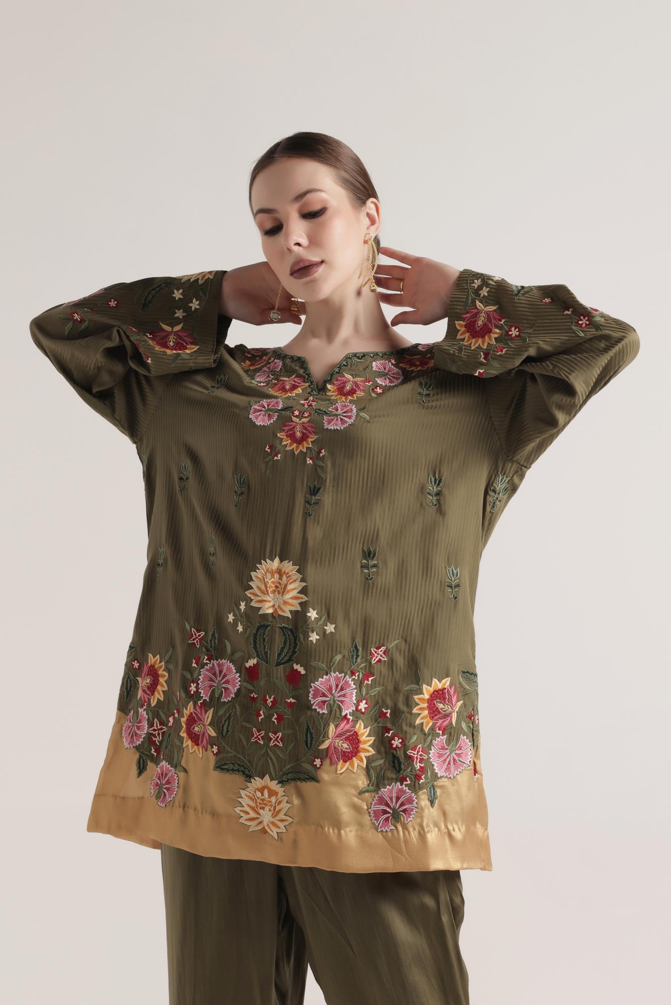 Mehendi Green FOLKLORE Embroidered co-ord set