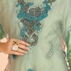 Mint Green Jumpsuit With Embroidered Organza Kurta