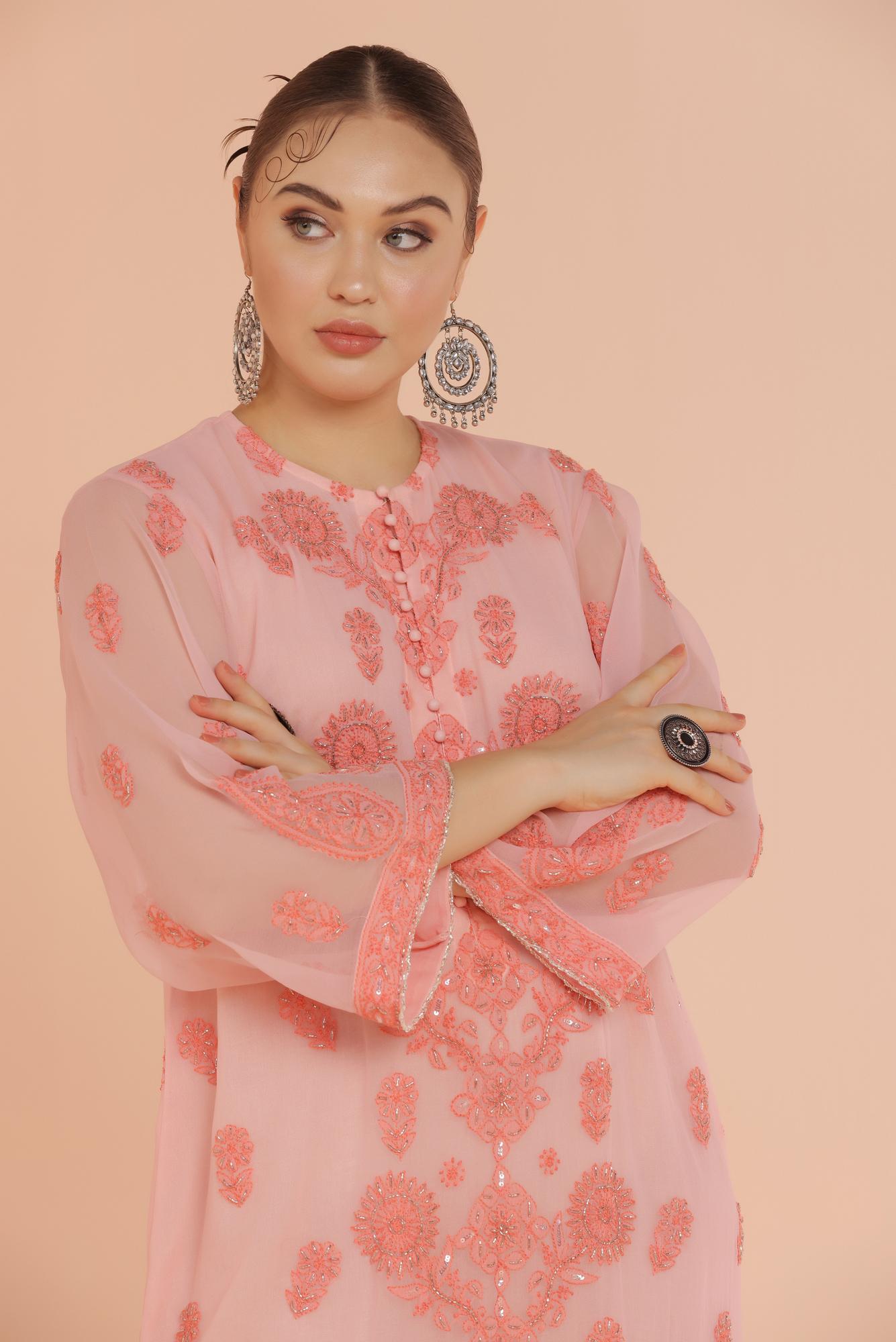Peach Chikankari Suit