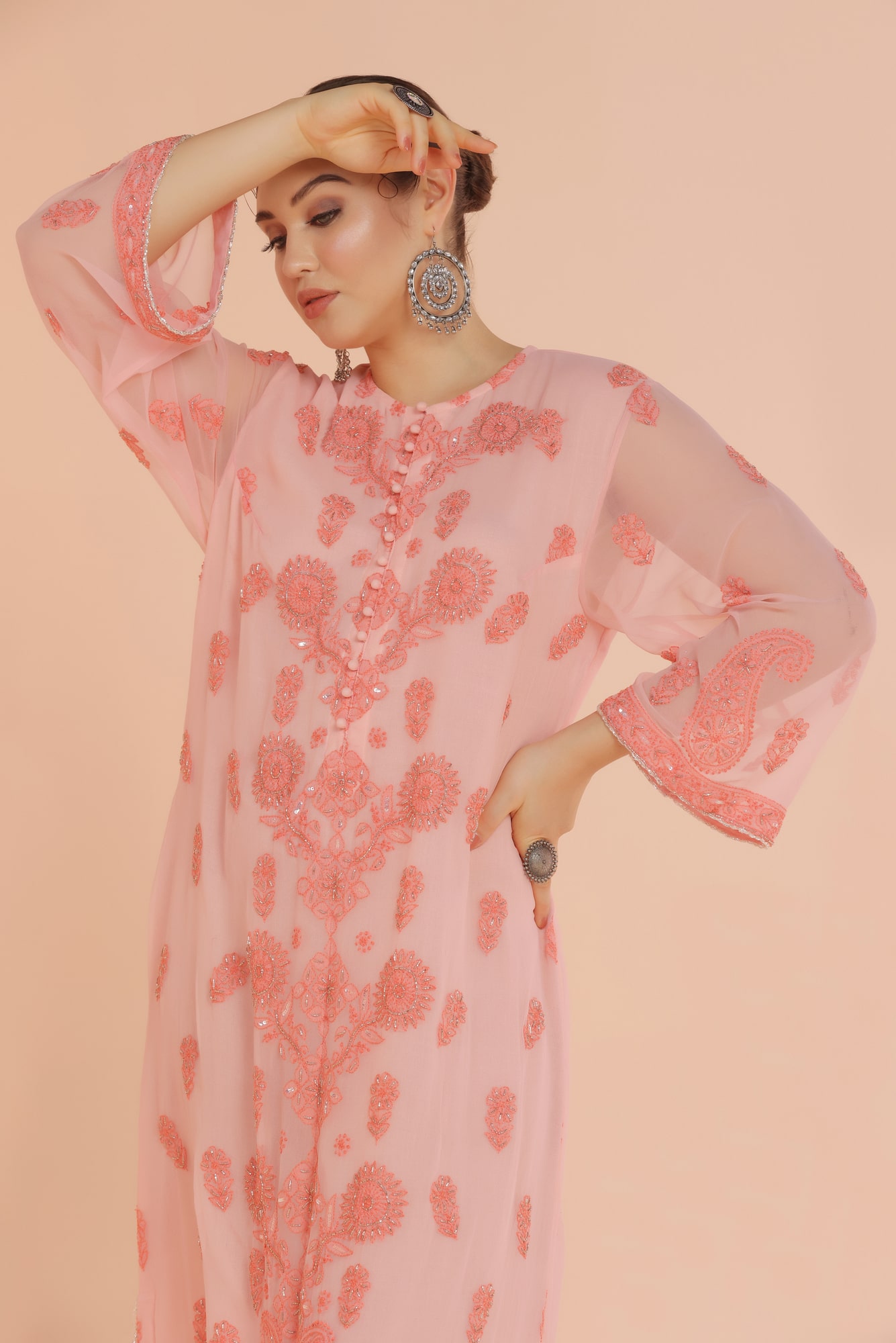Peach Chikankari Suit
