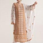 White Mustard Embroidered Chikan Suit Set