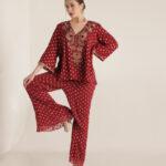 Red Turkish Co-Ord Embroidered Set