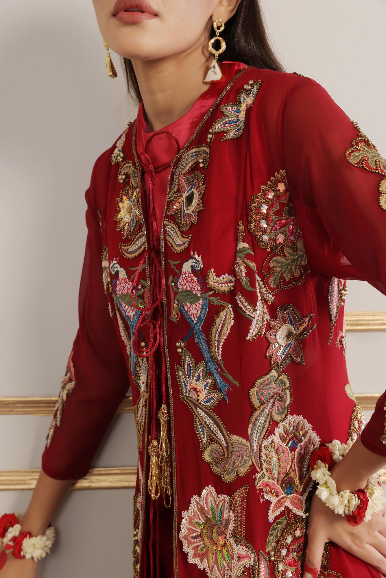 Turkish Hand Embroidered Detailded Long Kali Jacket Set