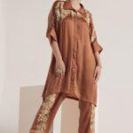 ASH Brown Embroidered Silk Co-ord Set