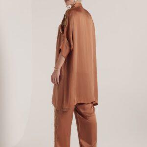 ash brown embroidered silk co-ord set
