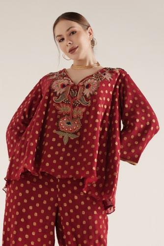Red Turkish Co-Ord Embroidered Set