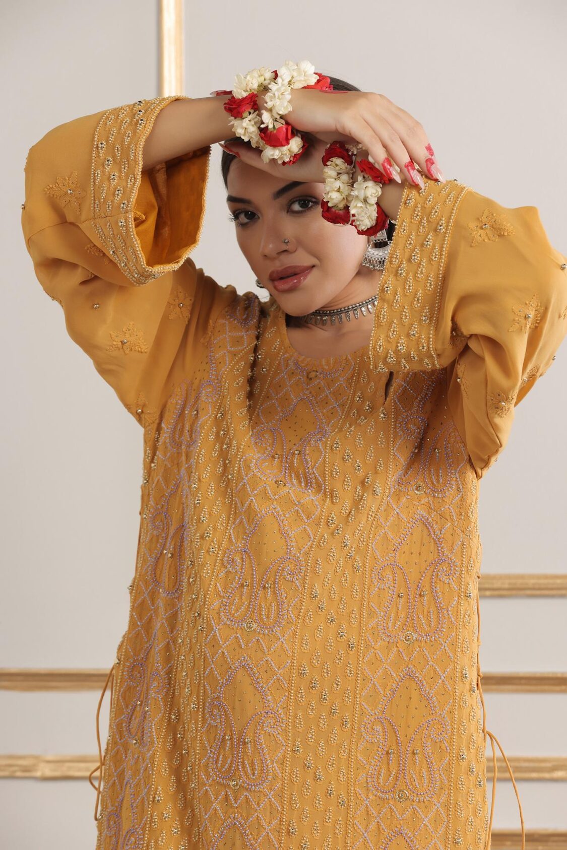 Hand Embroidered Chikankari Kurta With Jaquard Pant - Folklore Collections  Online