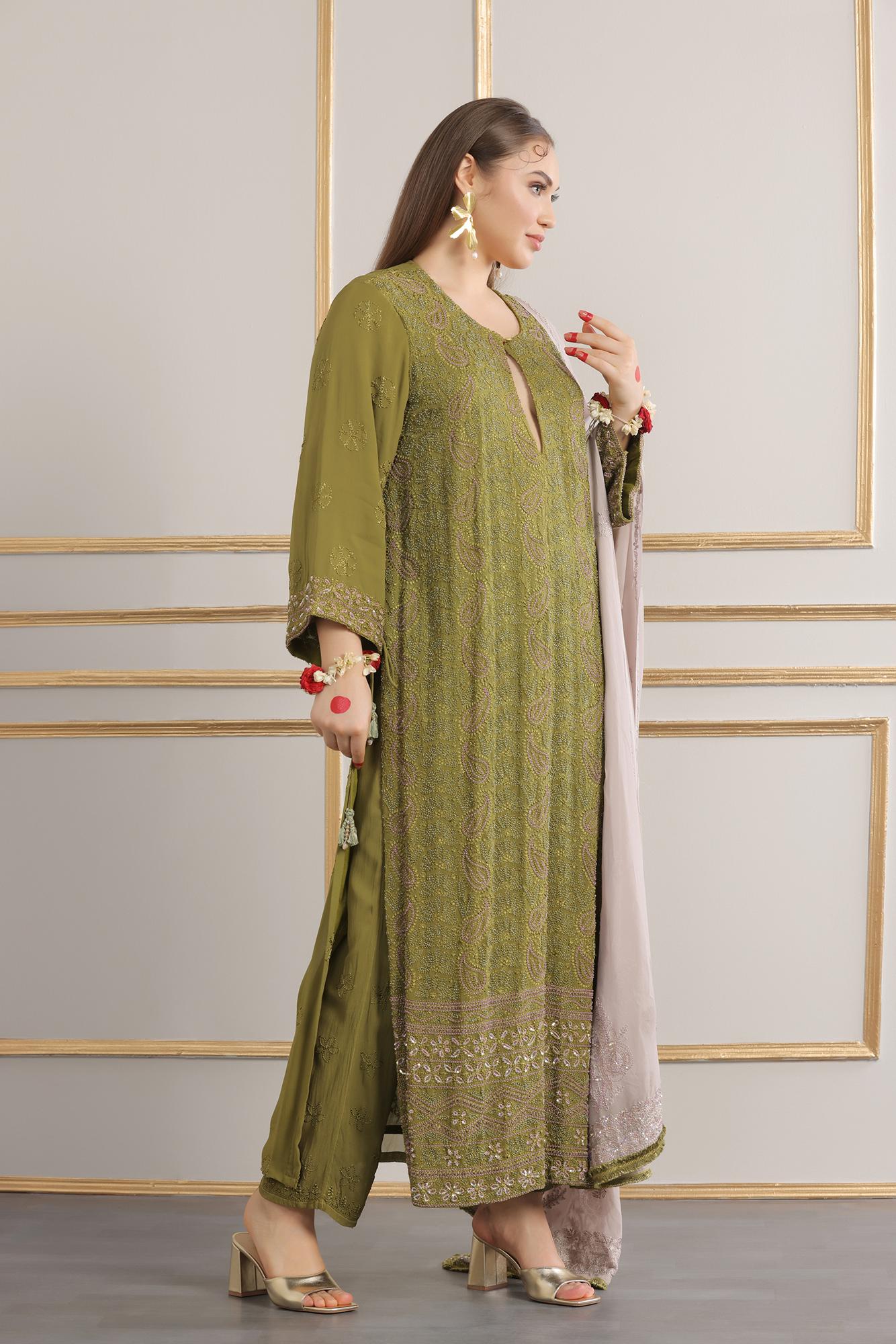 Heavy Hand Embroidered Chikankari Suit Set