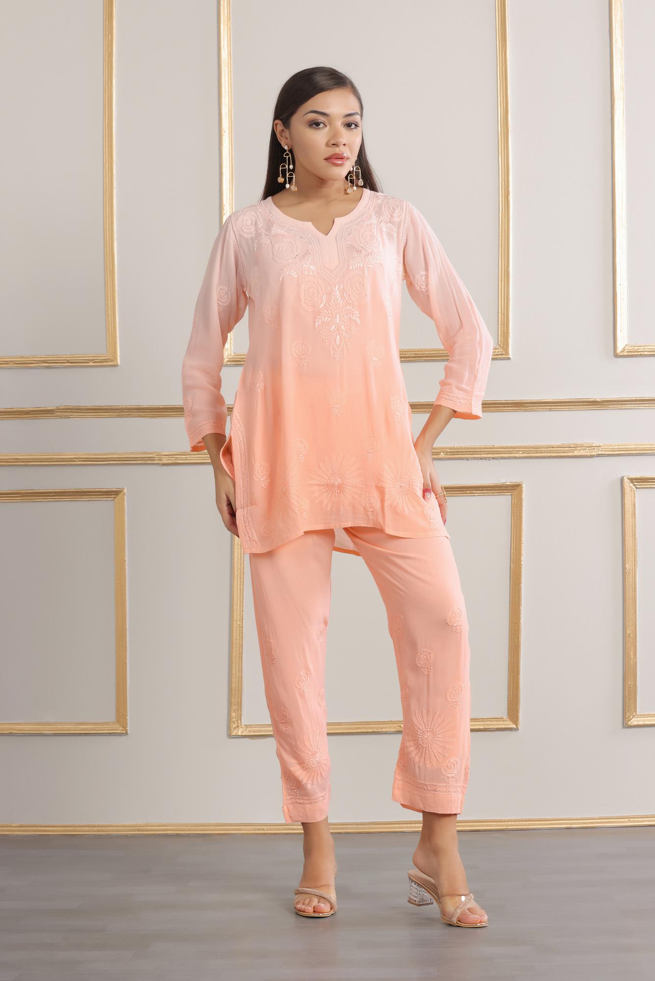 Peach Ombre Chikankari Co-ord Set
