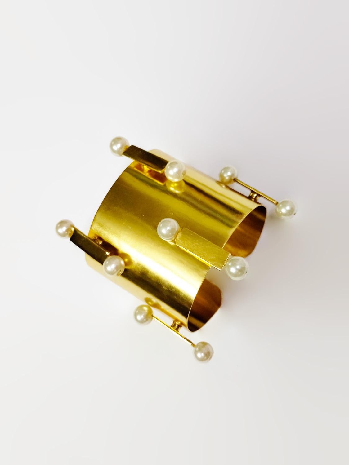 Golden Brass Pearl Cuff Bracelets