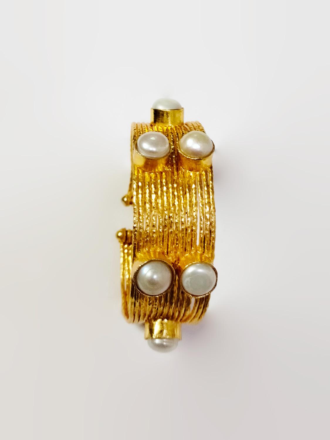 Golden Pearl Stud Brass Bracelet